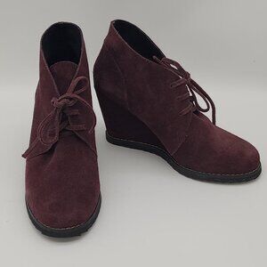 Charles David Suede, Burgundy, Tie, Wedge Bootie